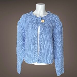 Women's Willow Blue Knit Cardigan w/ Single Wooden Button Closer, Cotton, Large